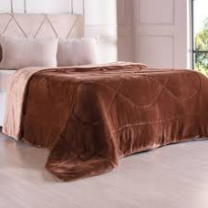Edredom De Plush Bicolor Liso King Dupla Face Toque Flannel Marrom - Bene Casa
